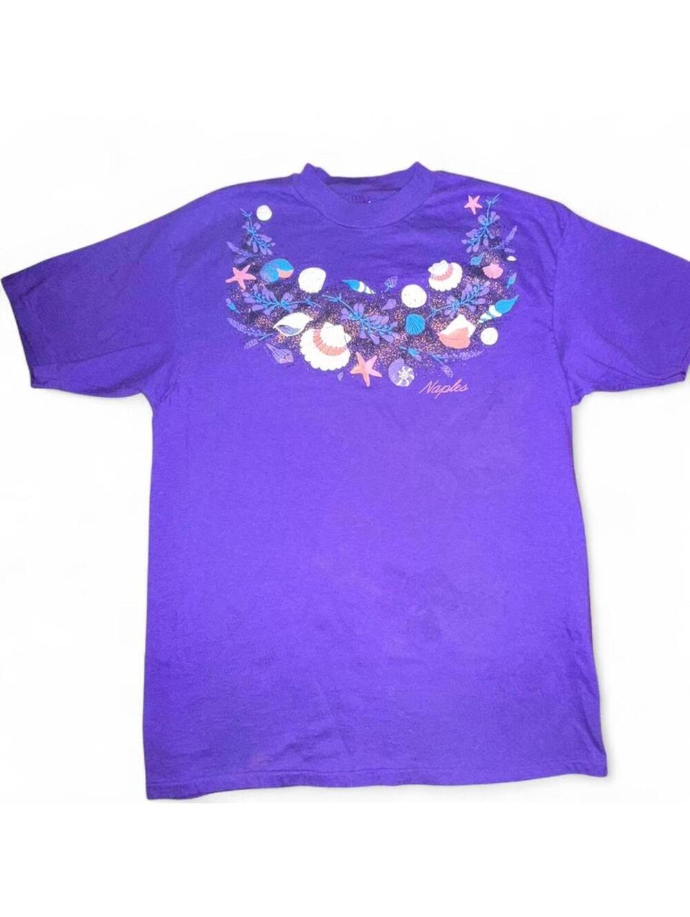 Vintage 90s seashell graphic tee Hanes Beefy-T single stitch puff print Naples